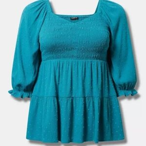 NWT "Torrid" Crinkle Gauze Smocked Blouson Tiered Woman's Top 4X